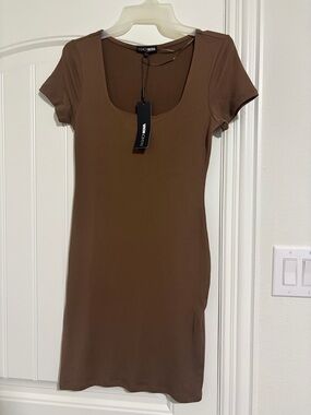 Fashion Nova Chocolate Brown Scoop Neck Bodycon Dress